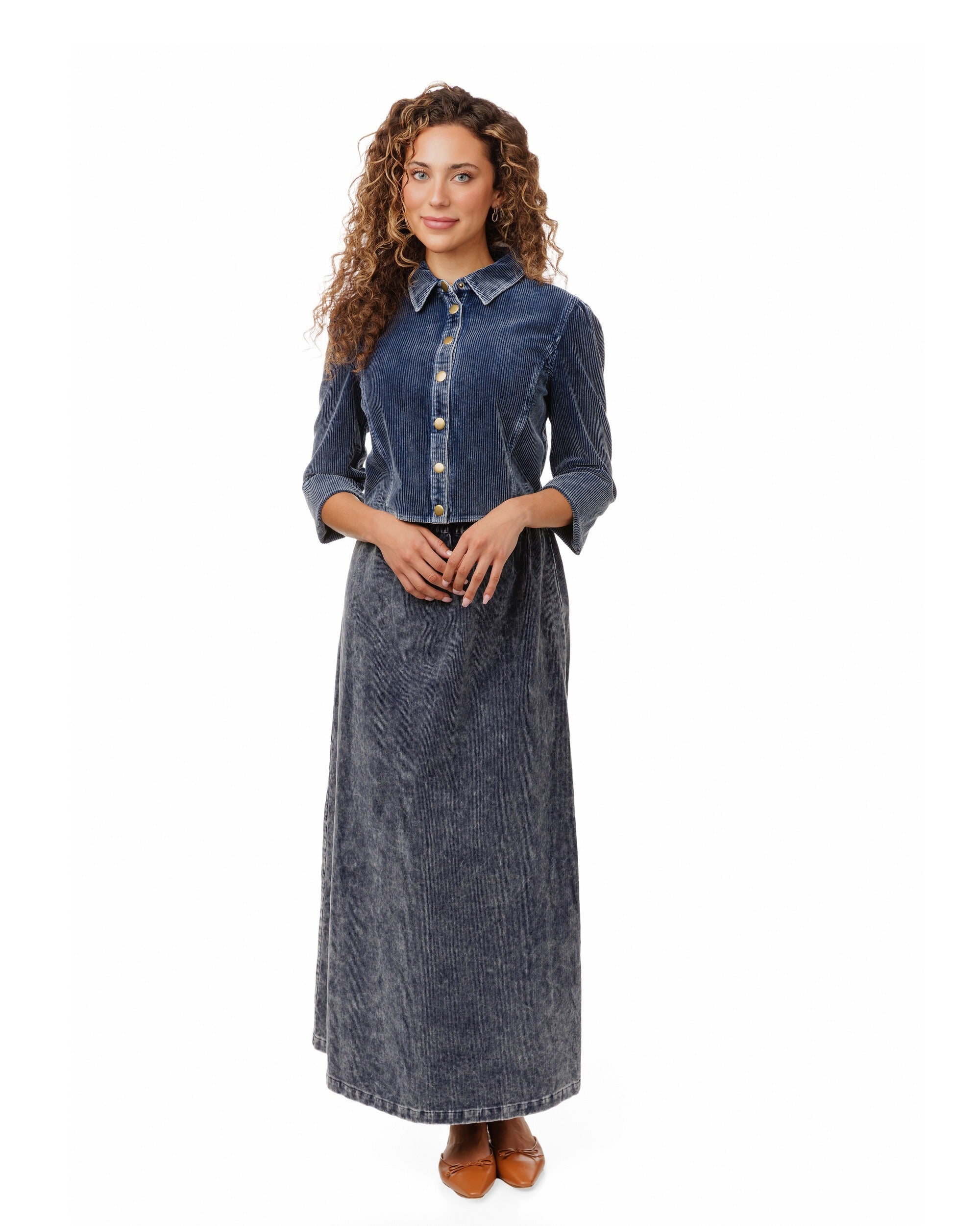 Washed Corduroy Skirt - Blue