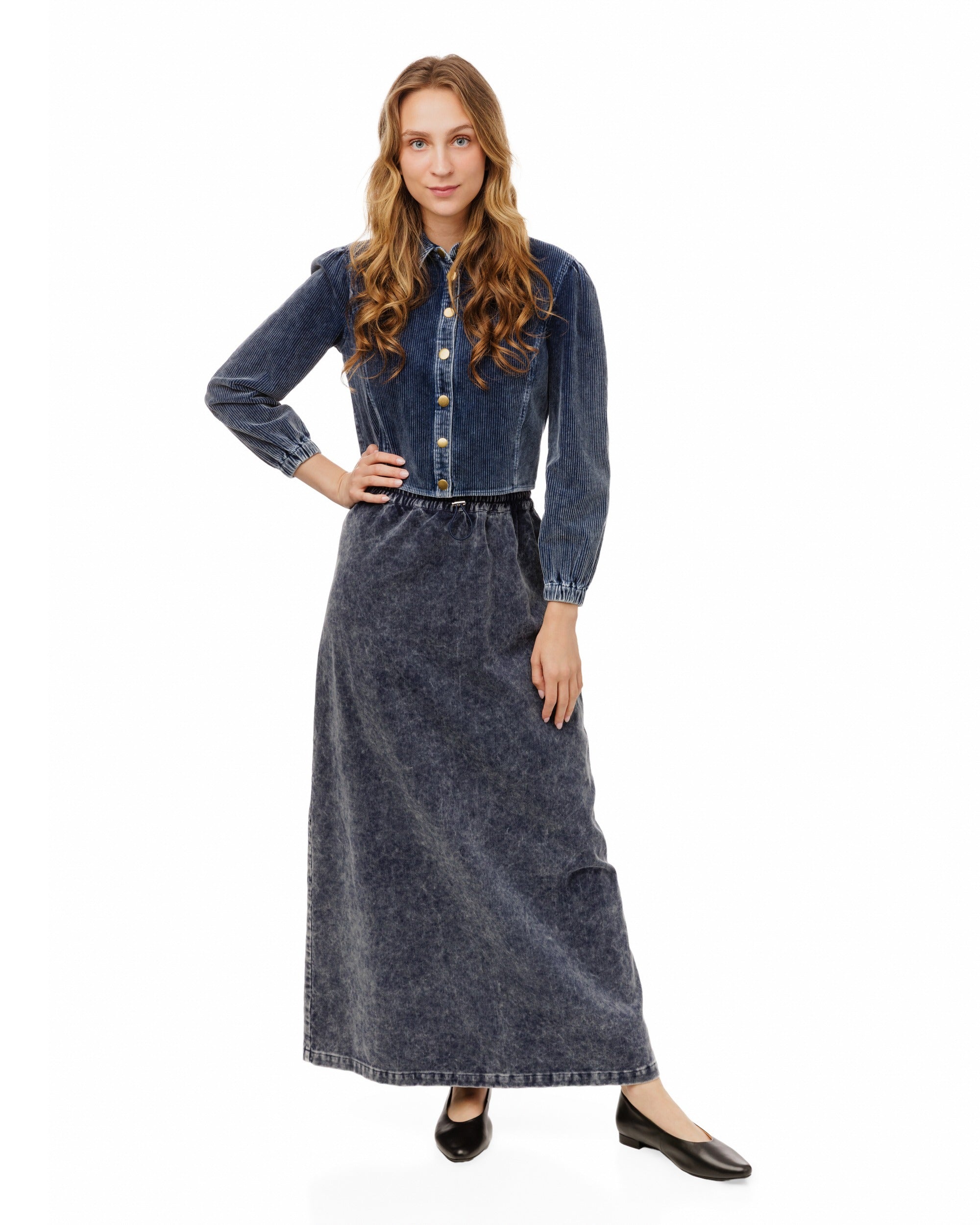 Washed Corduroy Skirt - Blue