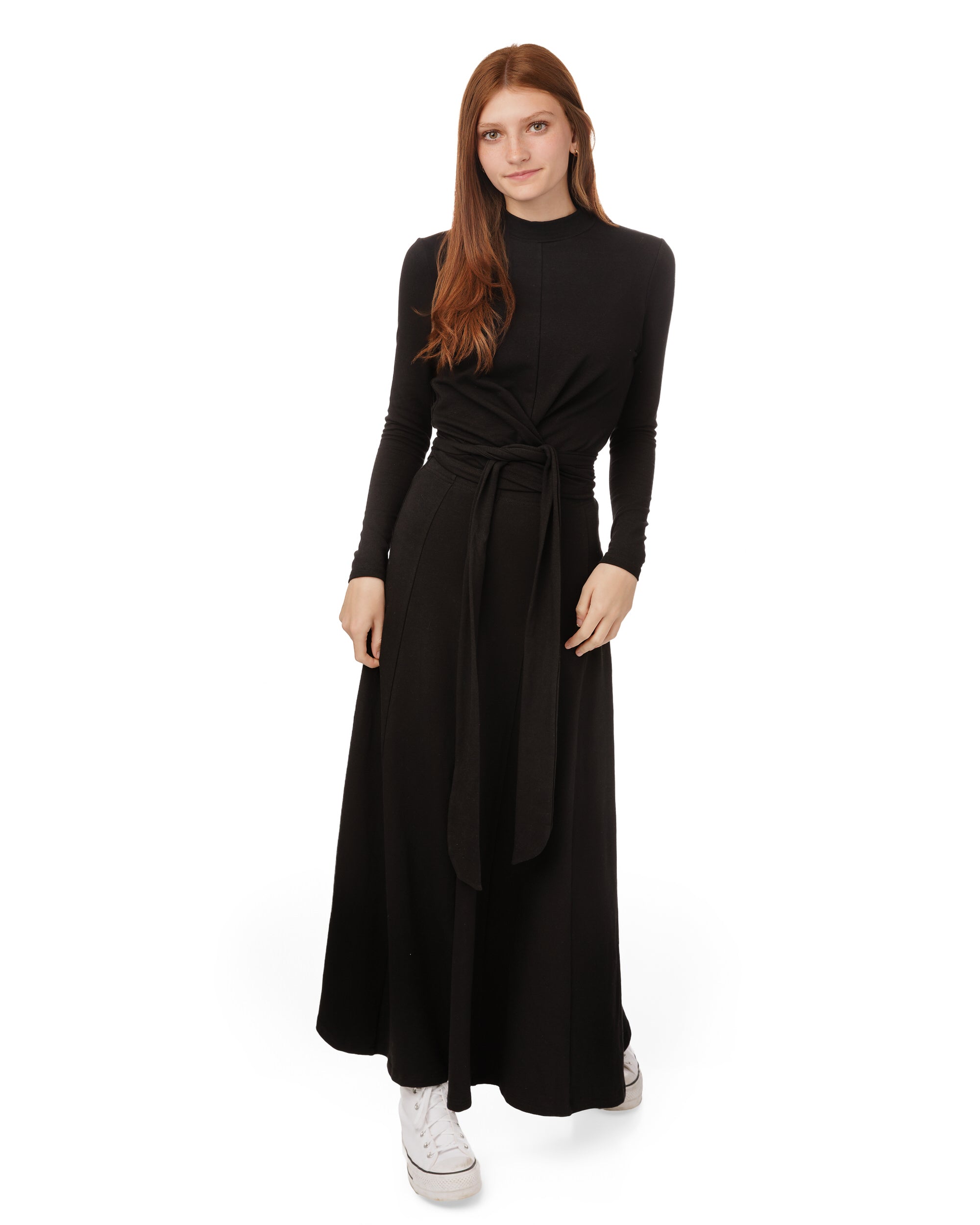 Mock Neck Panelled Wrap Top - Black