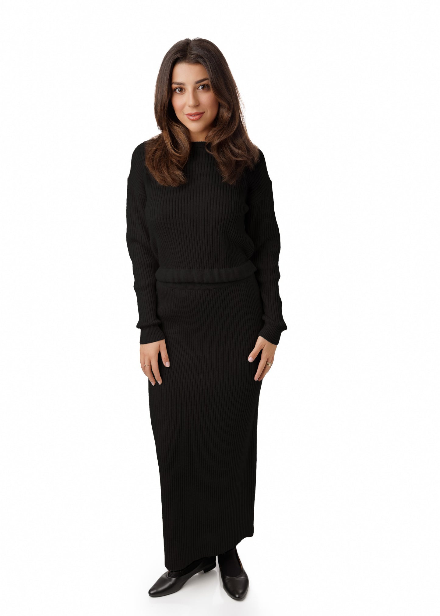 Ribbed Drawstring Hi-Low Hem Top - Black