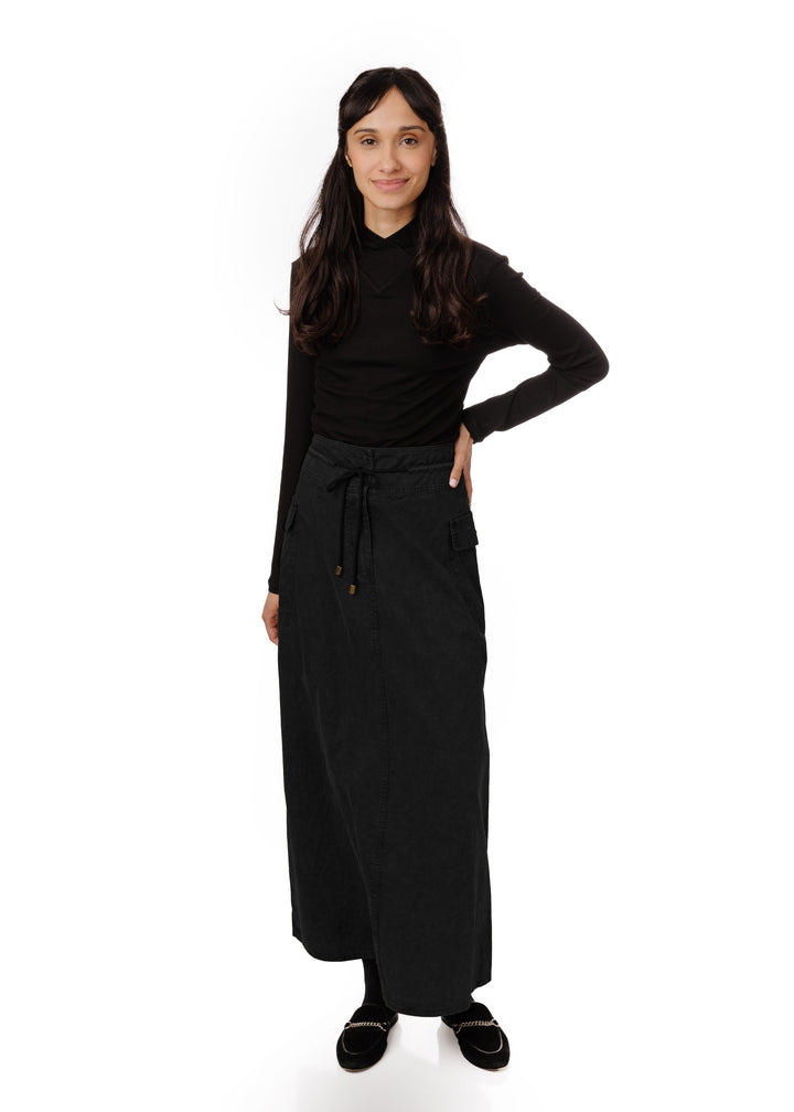 Acid Wash Drawstring Skirt - Black