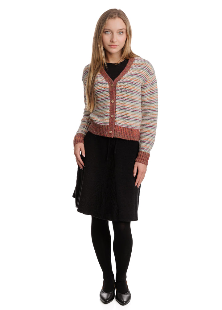 Cardigan With Multicolored Stripes - Ivory