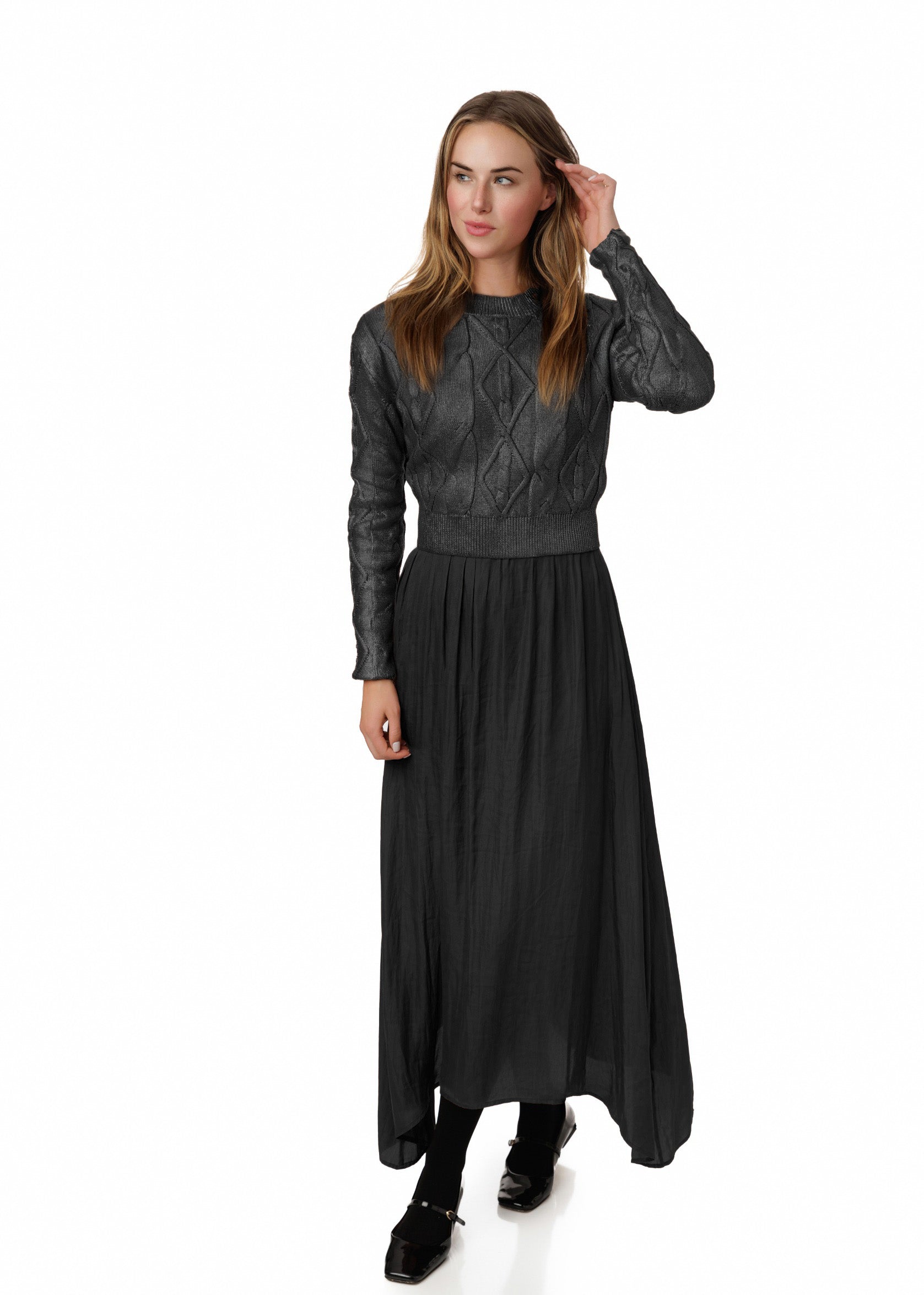 Jumper With Metallic Knit Overlay - Black