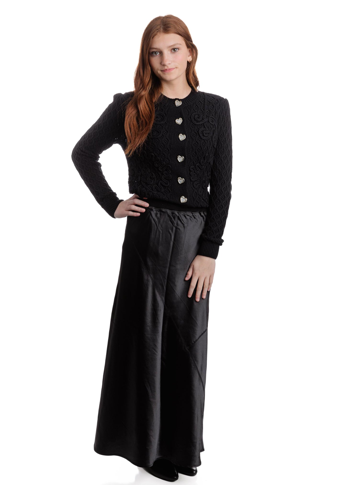 Black Knit Cardigan With Heart Buttons