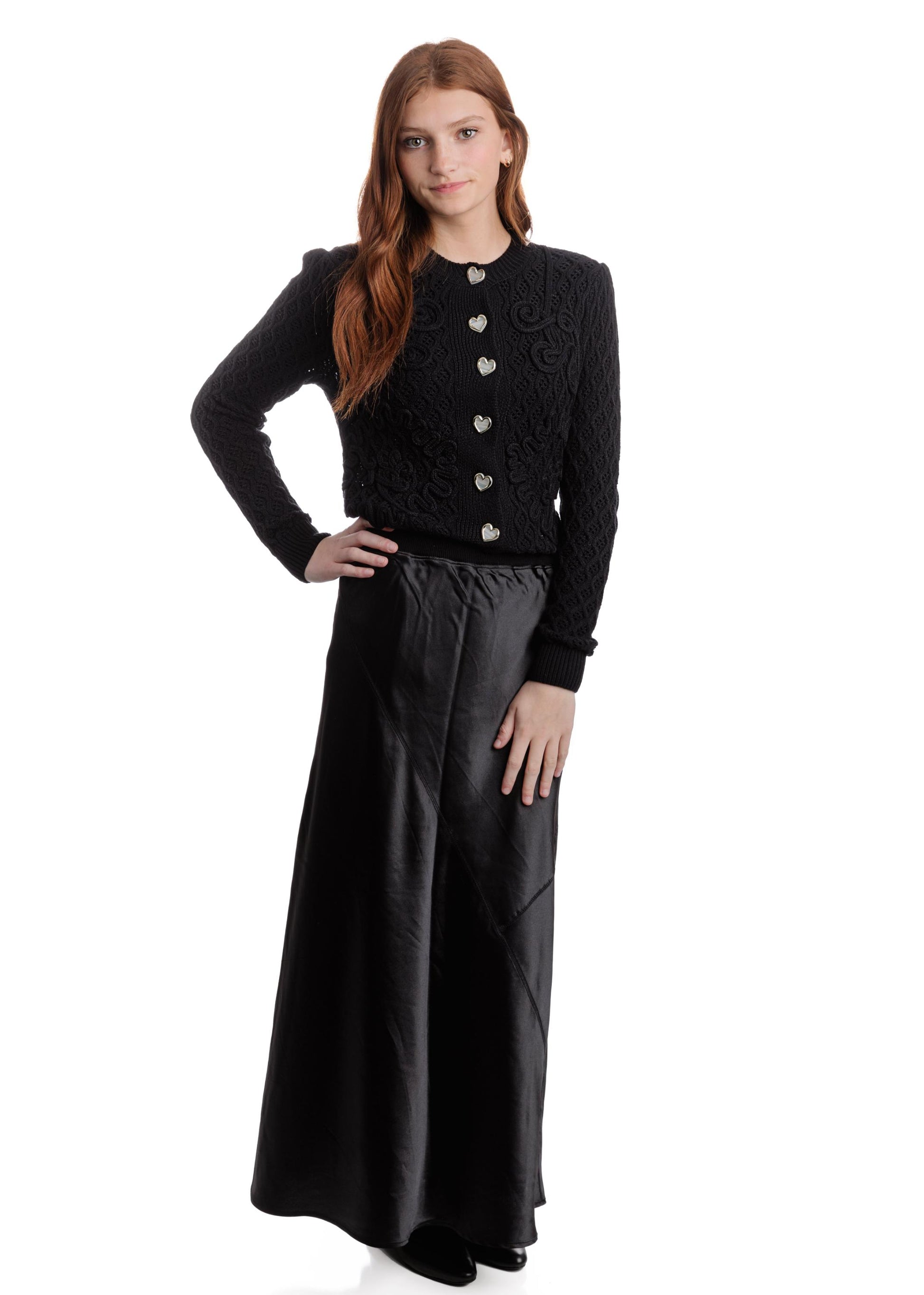 Black Knit Cardigan With Heart Buttons