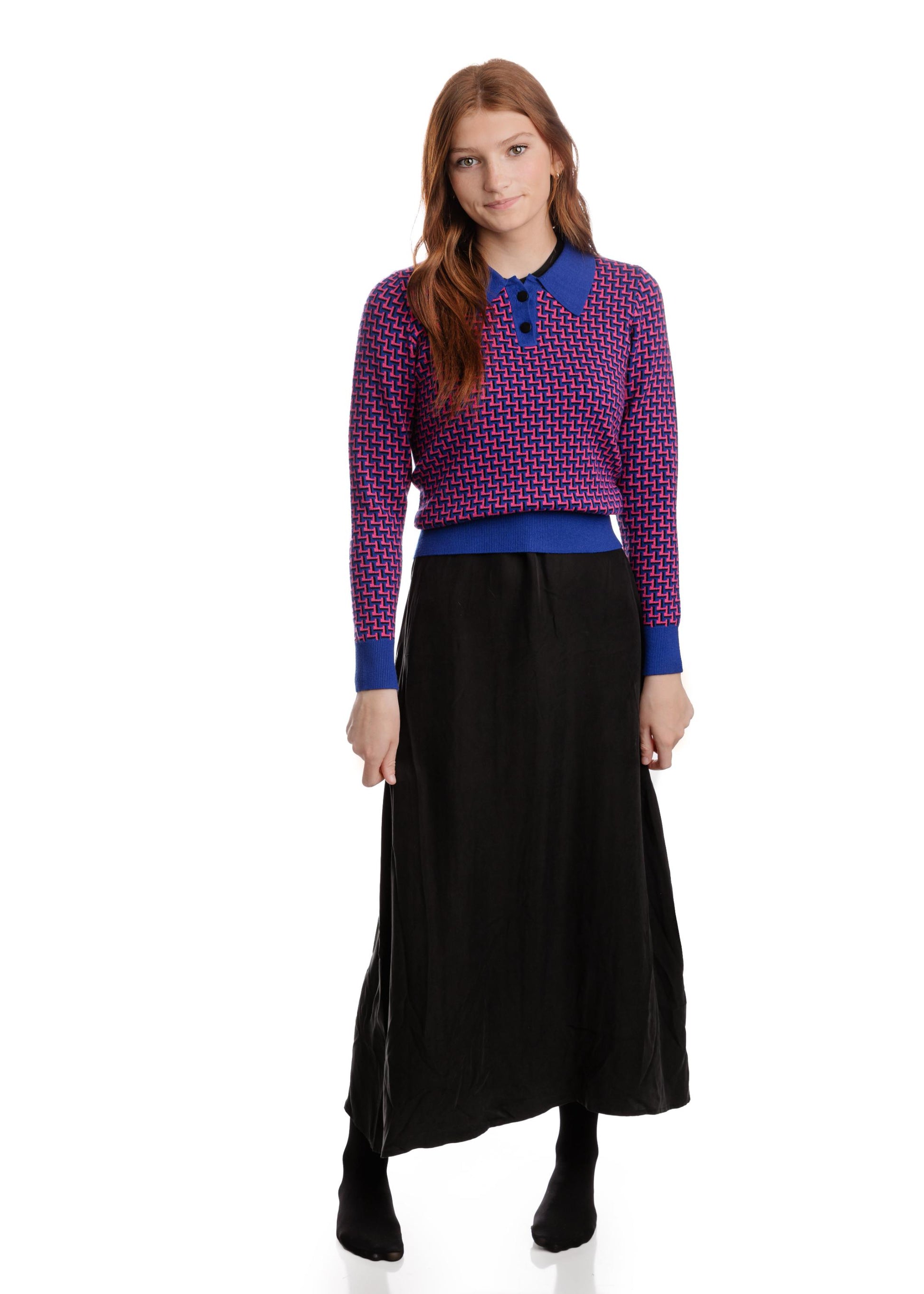 Royal Blue And Pink Knit Polo