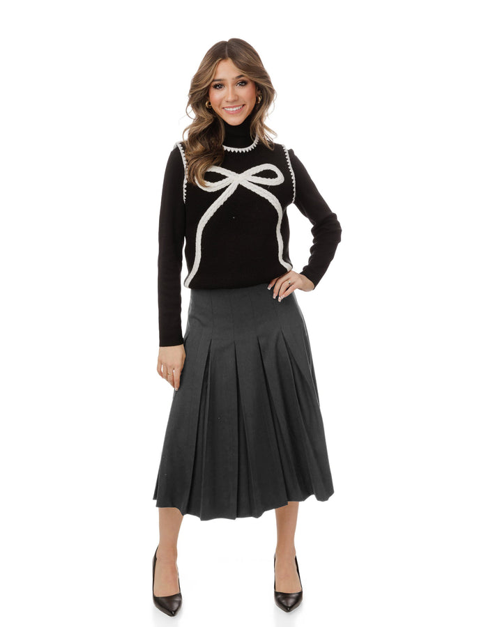 Pleated Wool Short Skirt - Charcoal