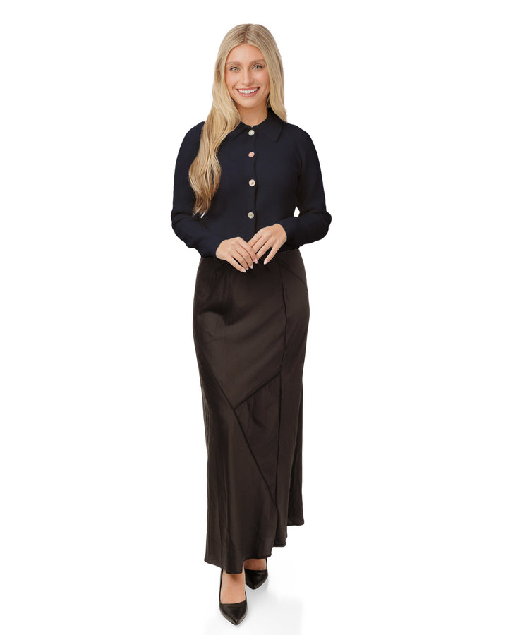 Colored Bee Button Knit Cardigan - Navy