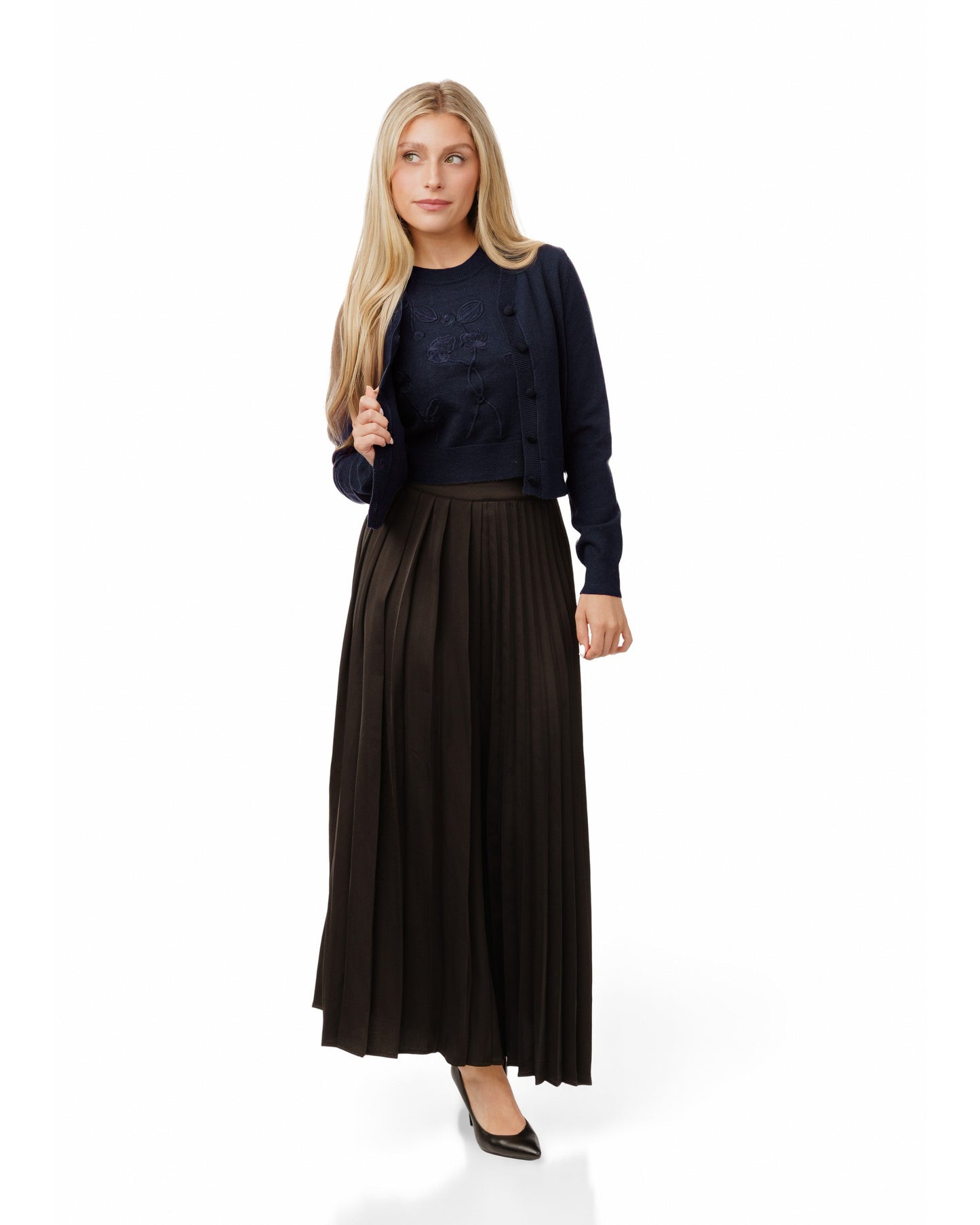 Two Piece Embroidered Knit Top - Navy