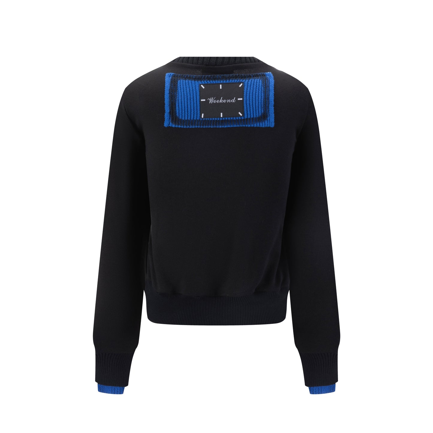 Black Sweater With Green And Blue Knit Pocket Details