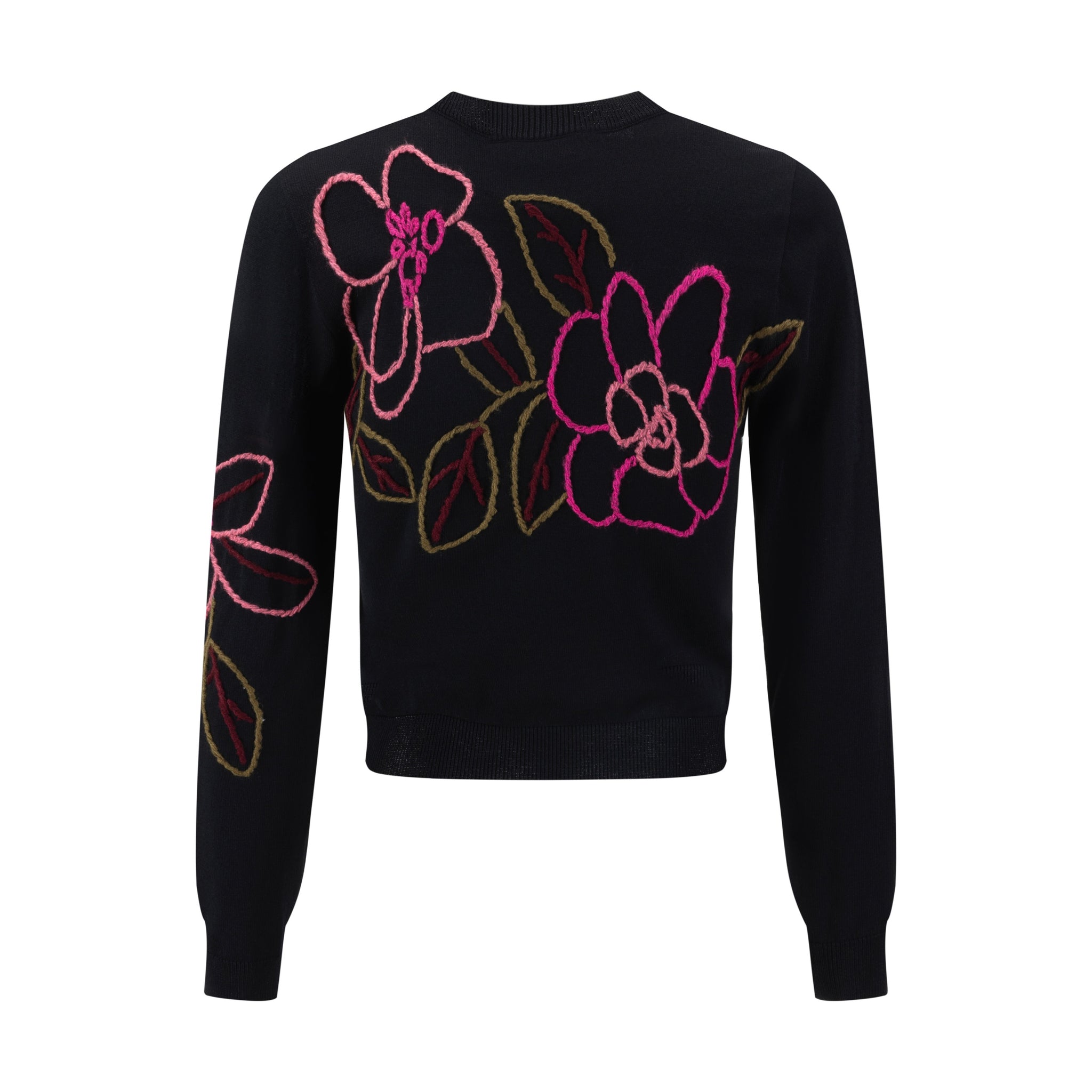 Black And Hot Pink Yarn Embroidered Knit Top