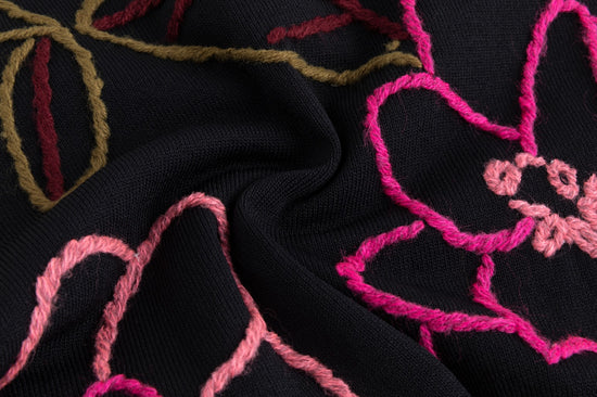 Black And Hot Pink Yarn Embroidered Knit Top