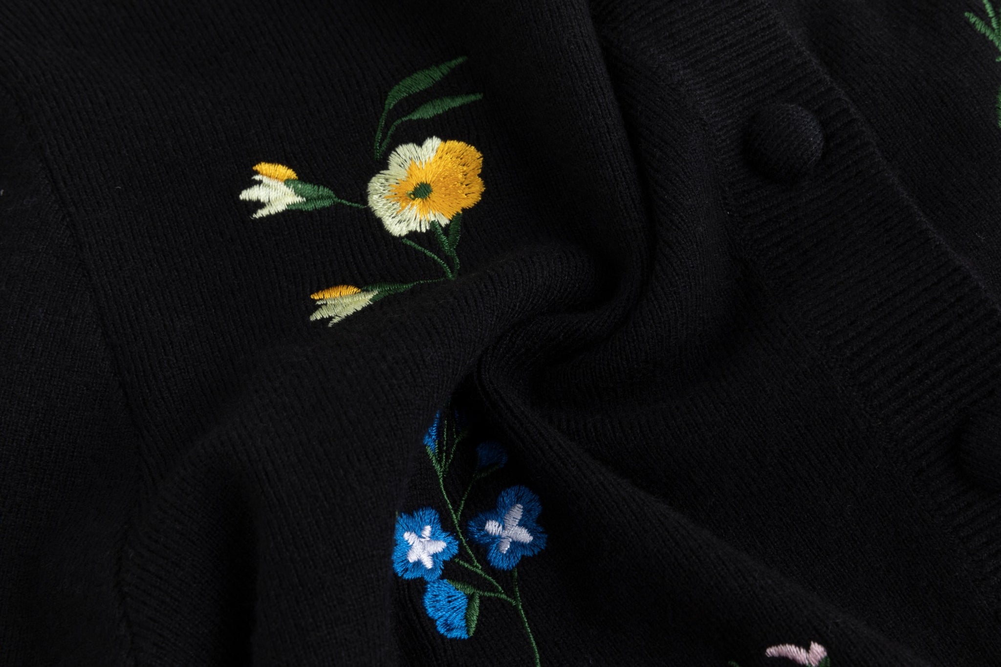 Multi Colored Floral Embroidery Cardigan - Black