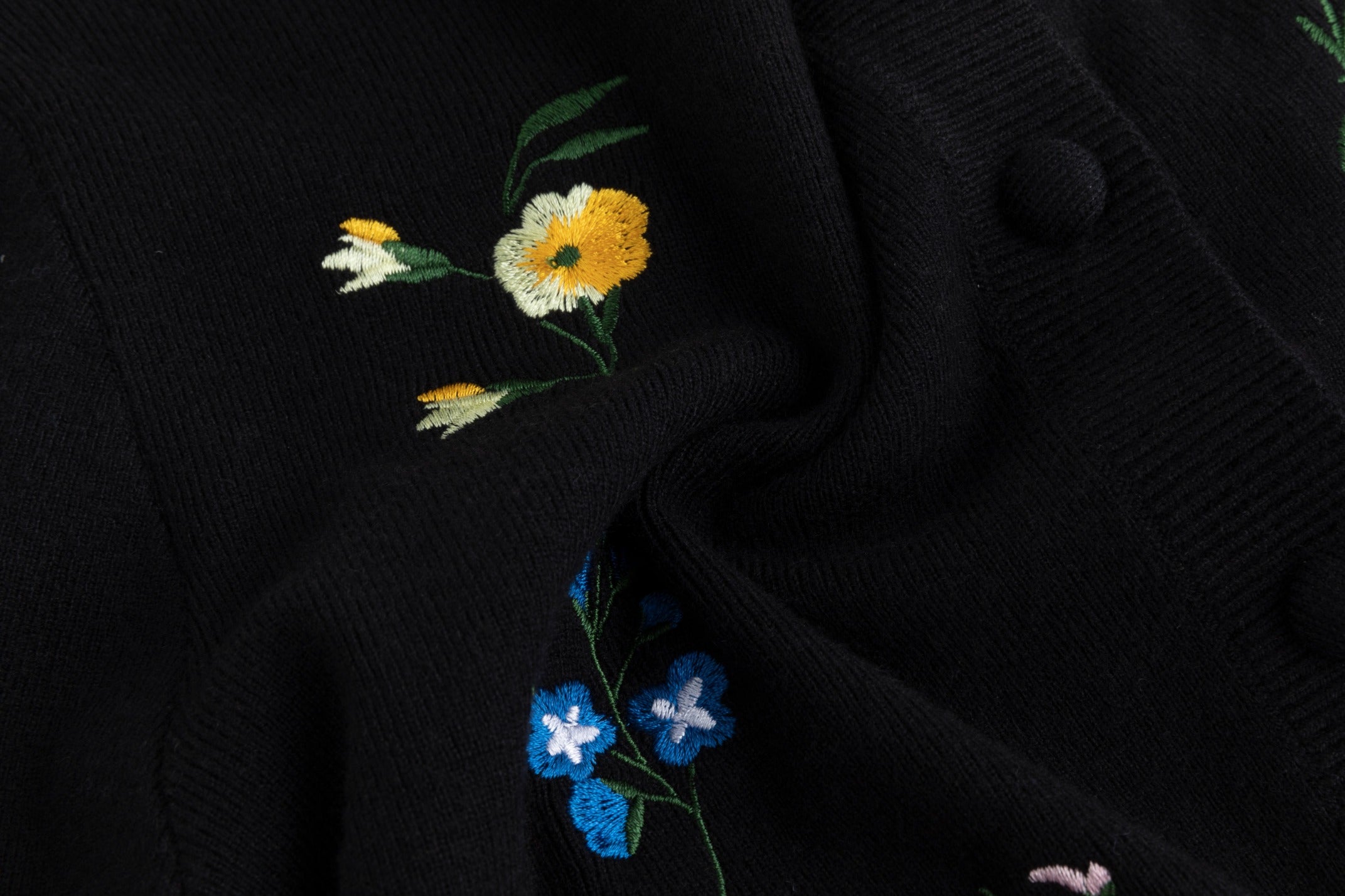 Multi Colored Floral Embroidery Cardigan - Black