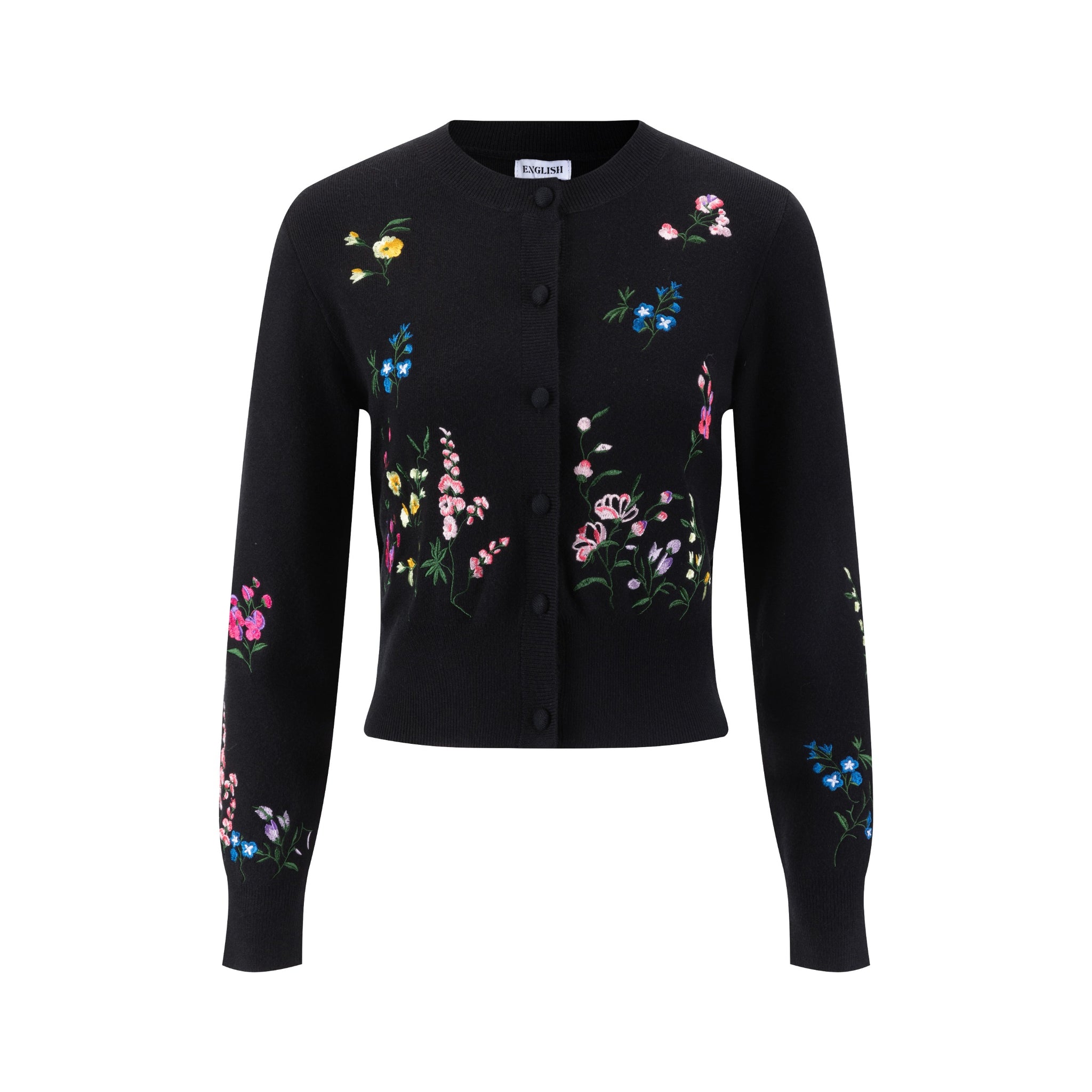 Multi Colored Floral Embroidery Cardigan - Black