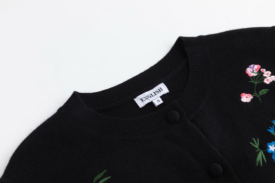 Multi Colored Floral Embroidery Cardigan - Black