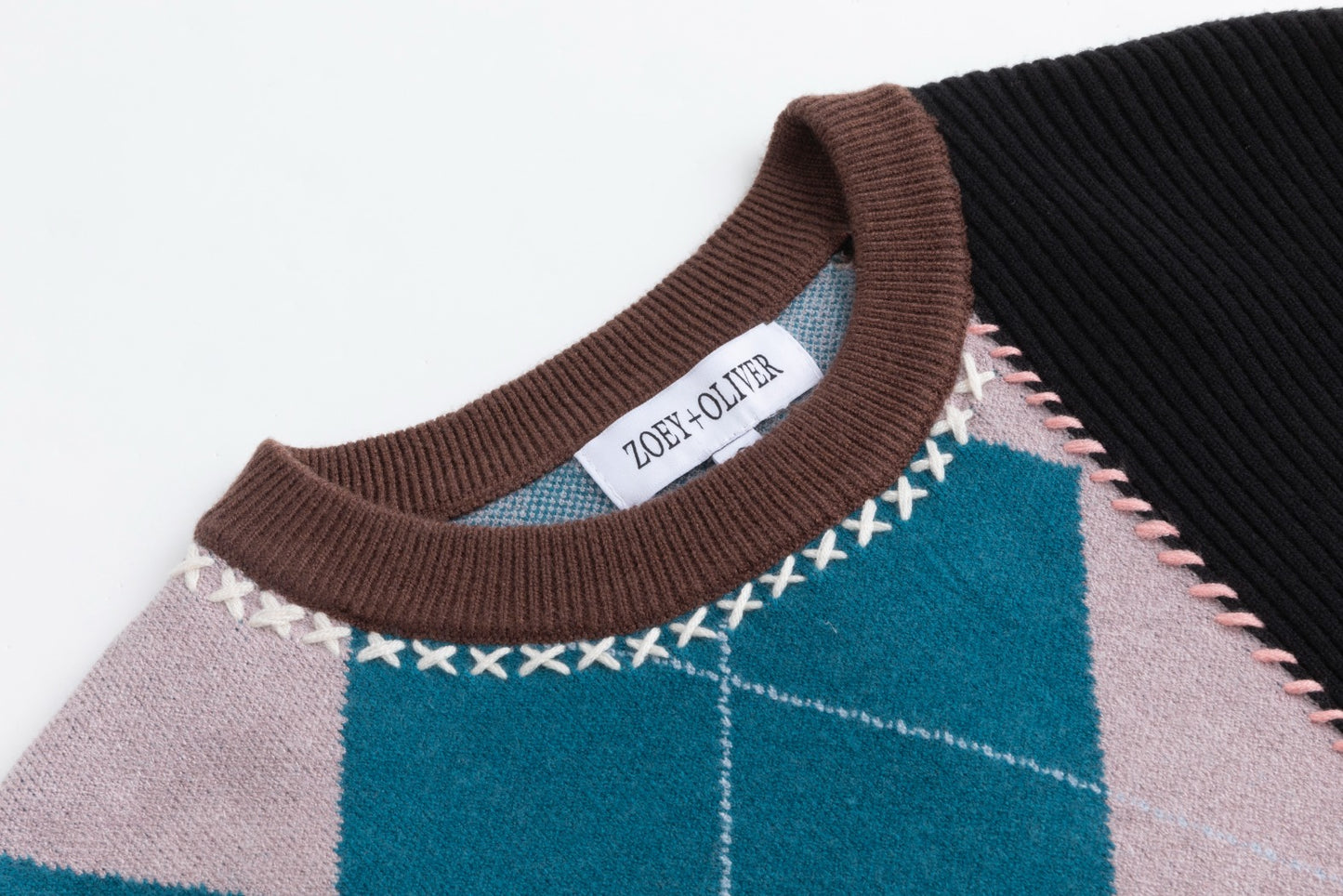 Multi Plaid Stitching Knit Top