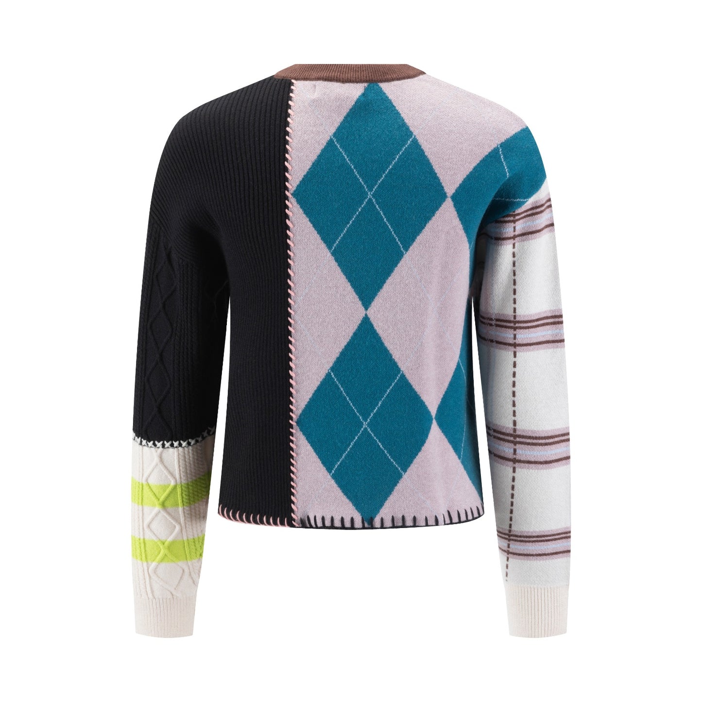 Multi Plaid Stitching Knit Top