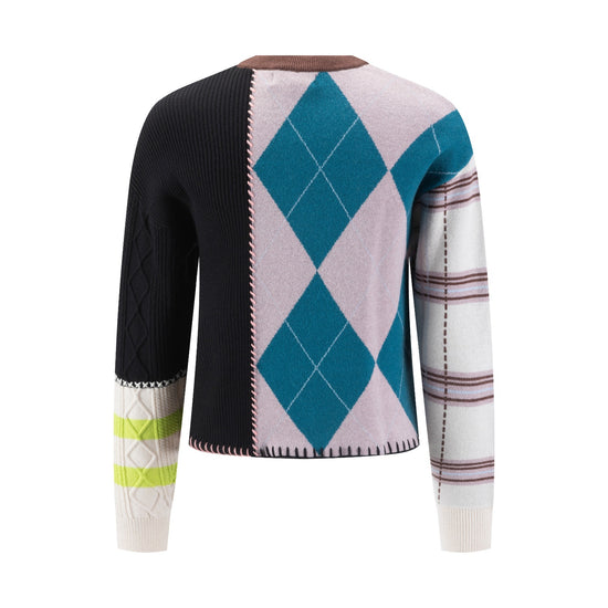 Multi Plaid Stitching Knit Top