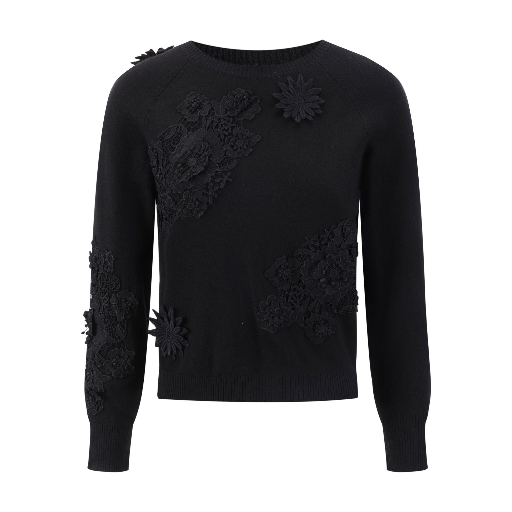Black Knit With 3D Floral Details