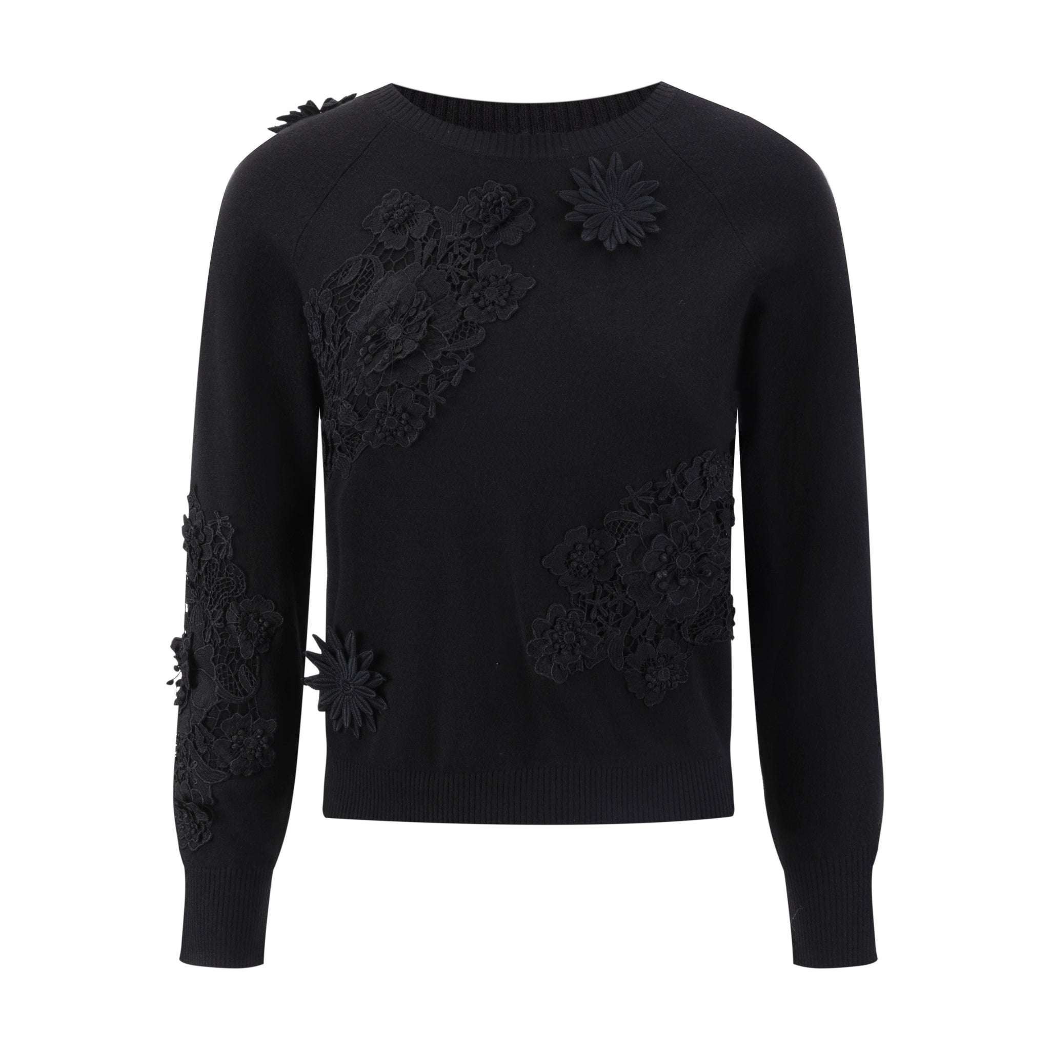Black Knit With 3D Floral Details
