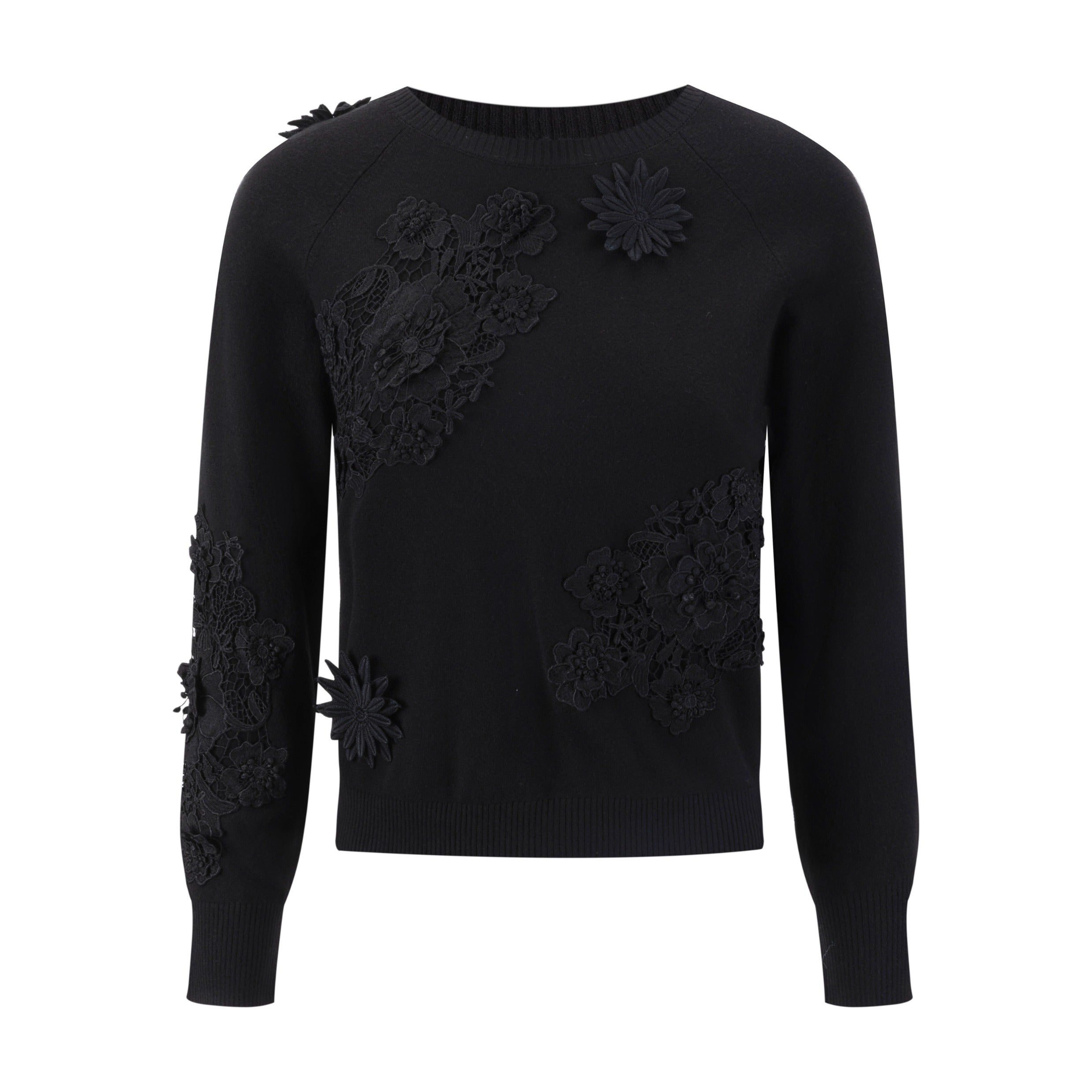Black Knit With 3D Floral Details