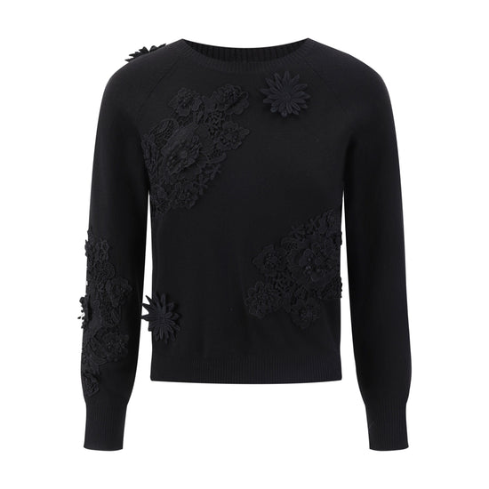 Black Knit With 3D Floral Details