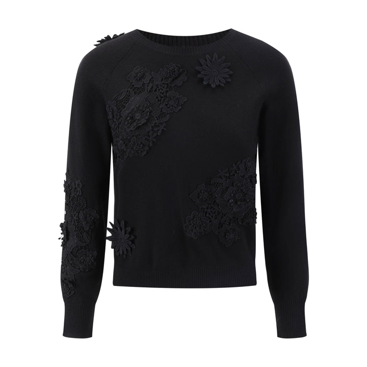 Black Knit With 3D Floral Details