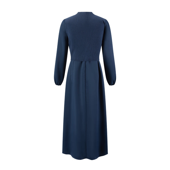 Blue Embroidered Dress With Knit Vest Overlay