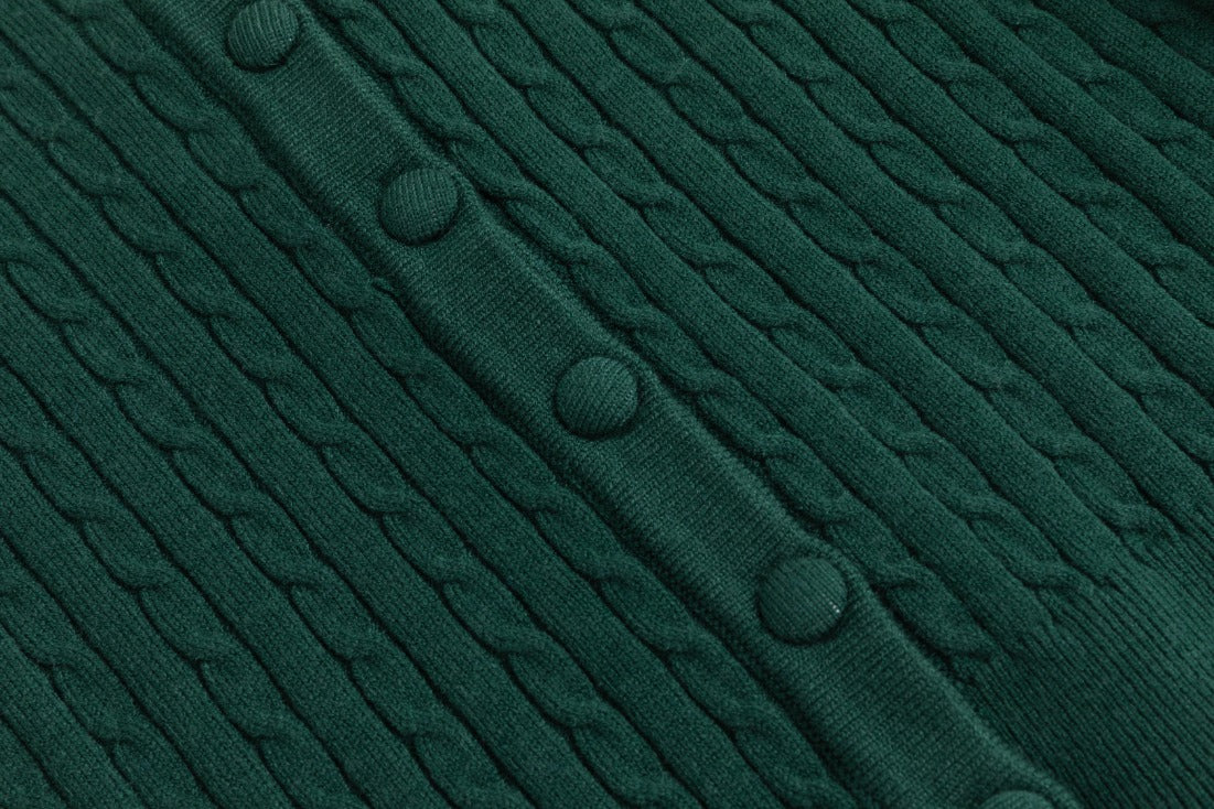 Green Cable Knit Cardigan Overlay With Floral Printed Dress