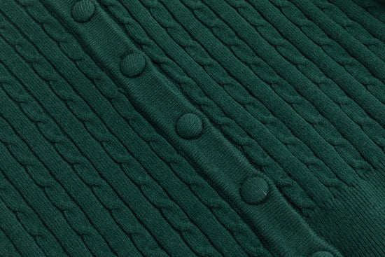 Green Cable Knit Cardigan Overlay With Floral Printed Dress