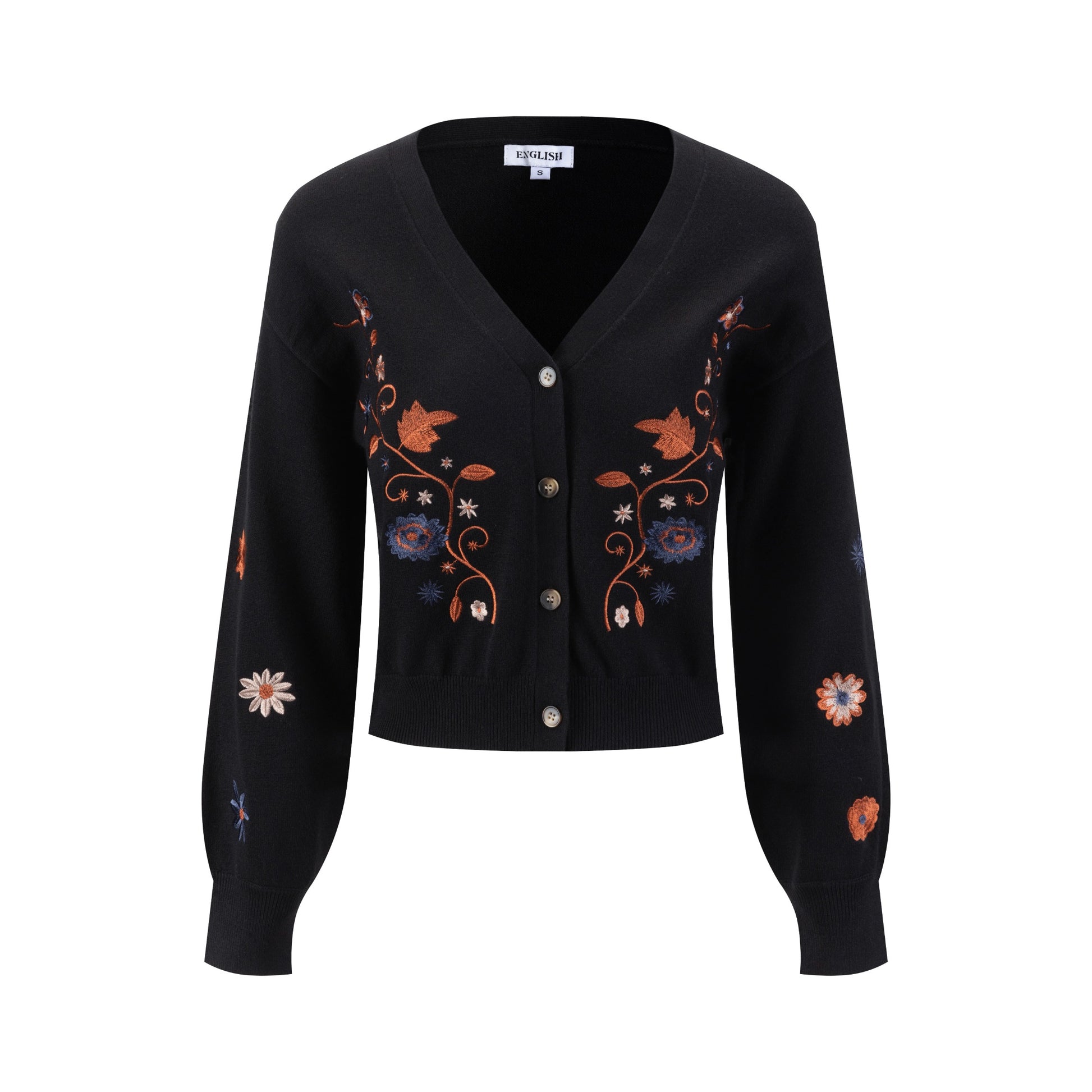 Cardigan With Cognac Embroidery - Black