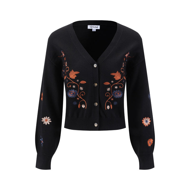 Cardigan With Cognac Embroidery - Black