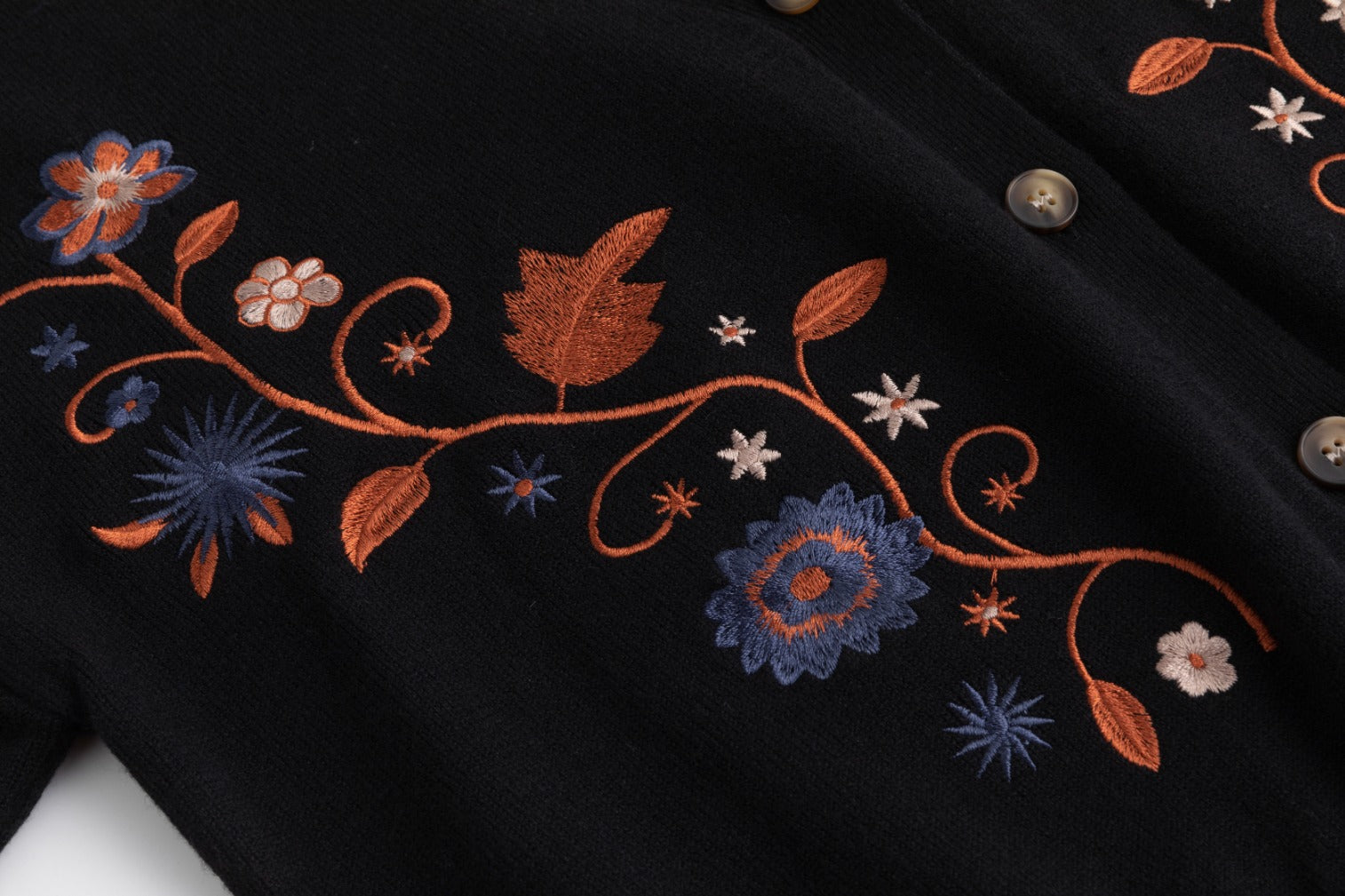 Cardigan With Cognac Embroidery - Black