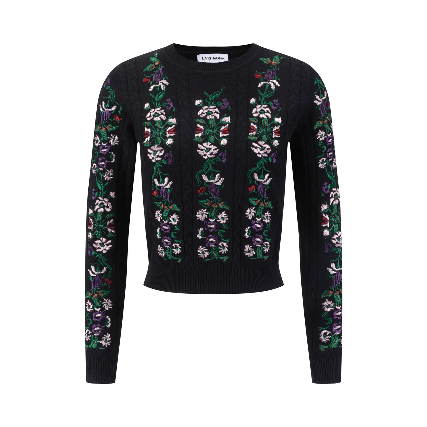 Sweater With Multi Colored Floral Embroidery - Black