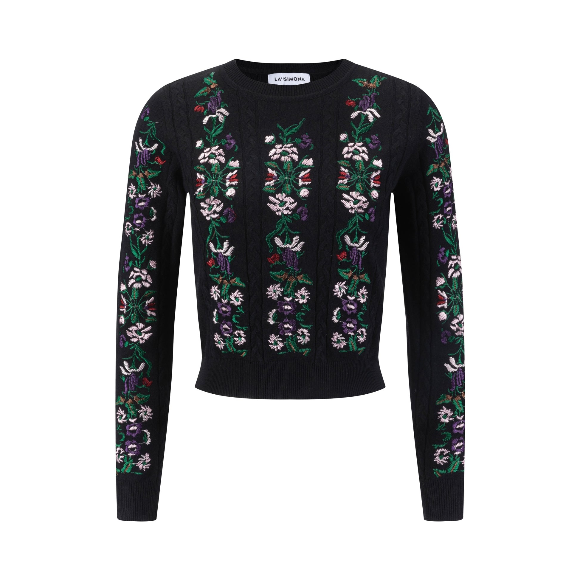 Sweater With Multi Colored Floral Embroidery - Black