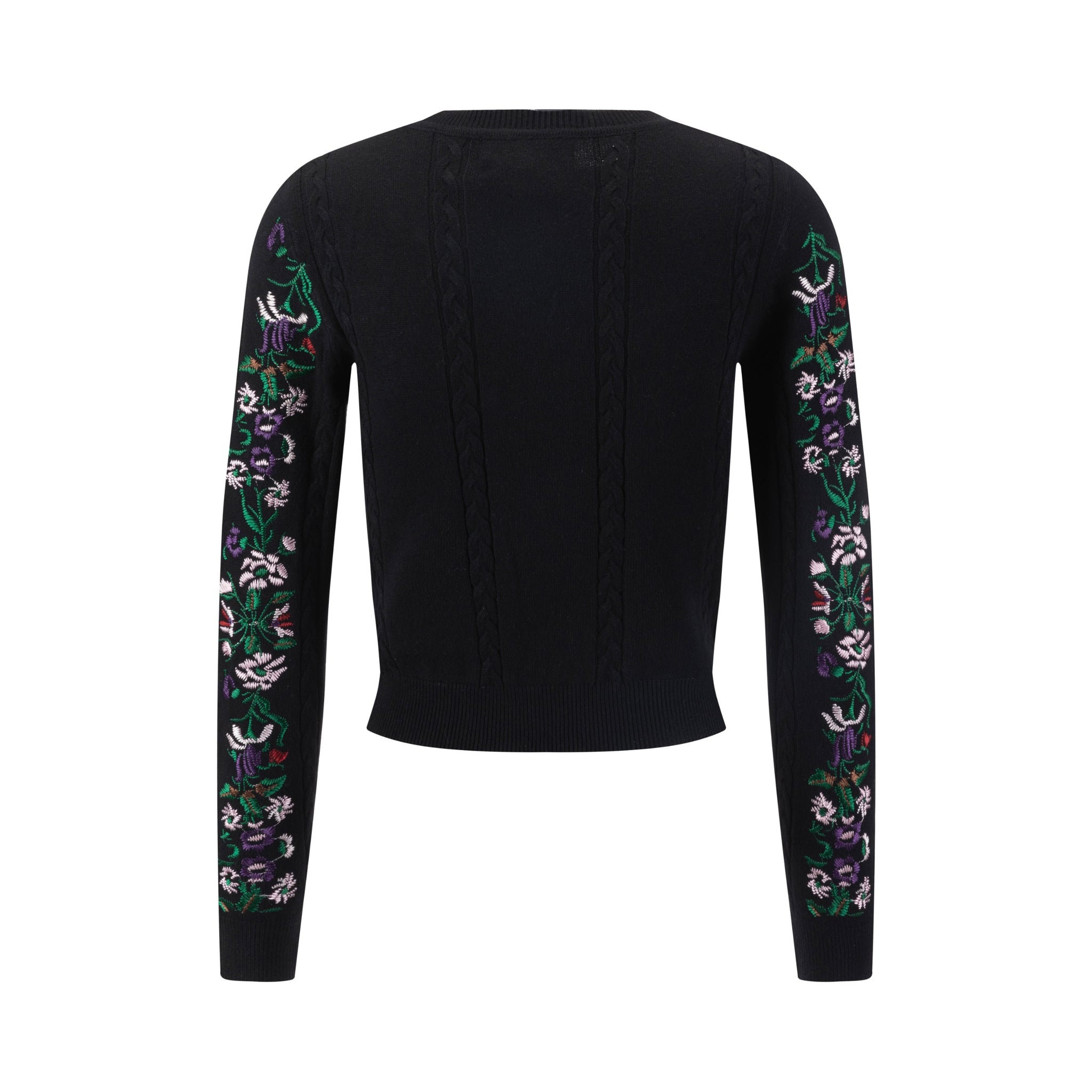 Sweater With Multi Colored Floral Embroidery - Black