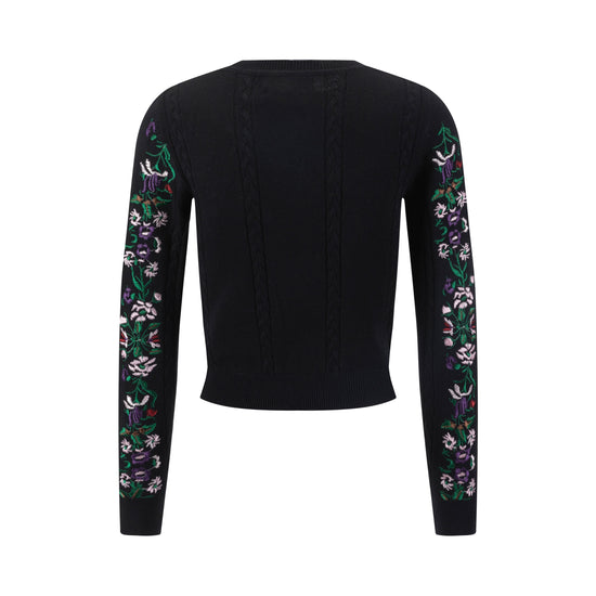 Sweater With Multi Colored Floral Embroidery - Black