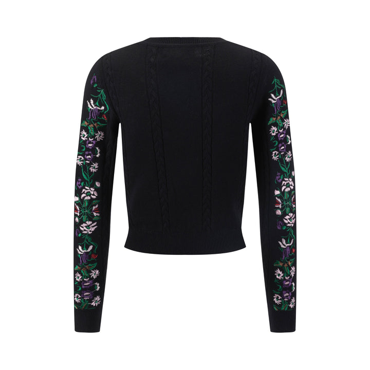 Sweater With Multi Colored Floral Embroidery - Black