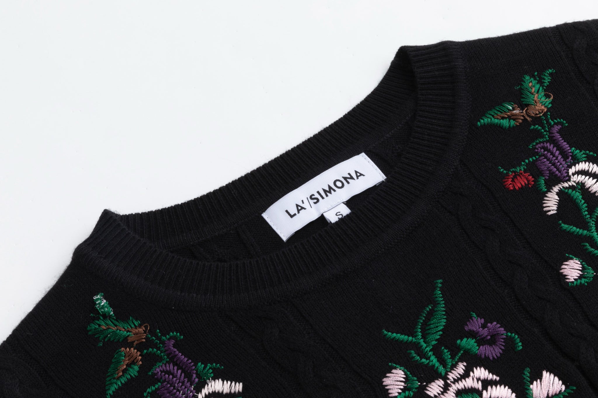 Sweater With Multi Colored Floral Embroidery - Black