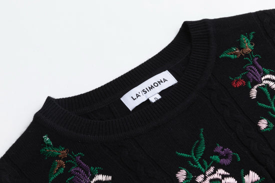 Sweater With Multi Colored Floral Embroidery - Black