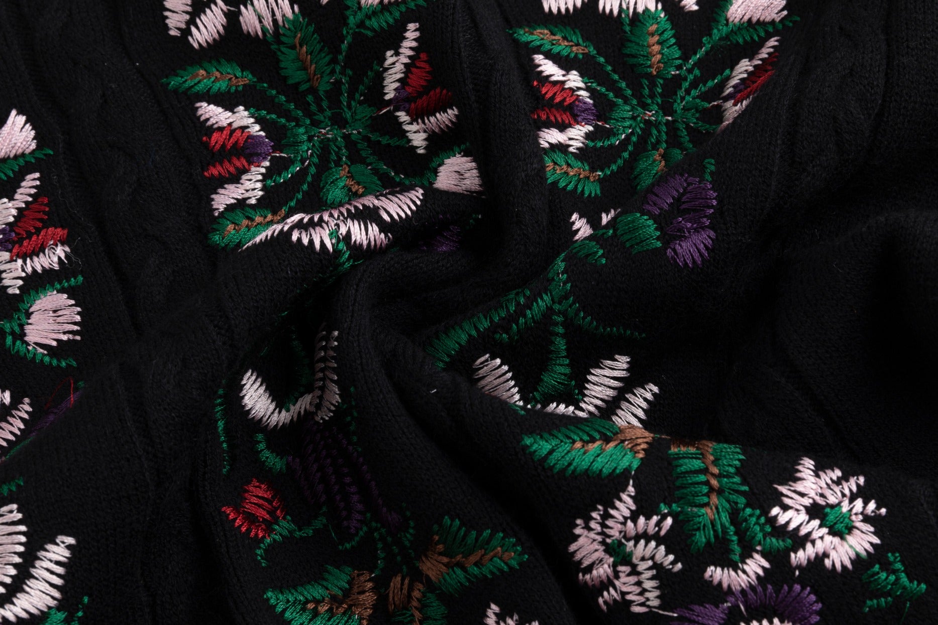 Sweater With Multi Colored Floral Embroidery - Black