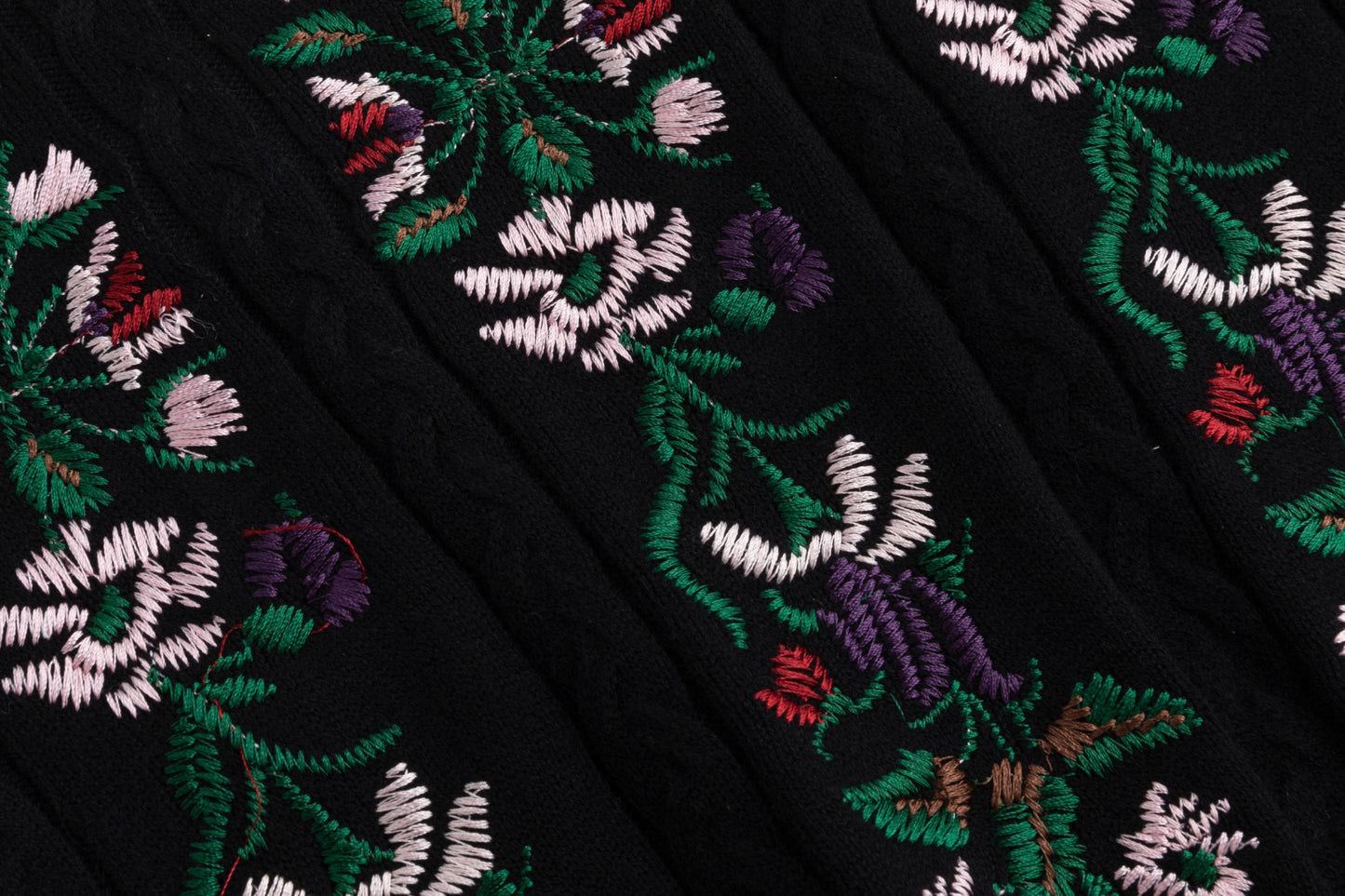 Sweater With Multi Colored Floral Embroidery - Black