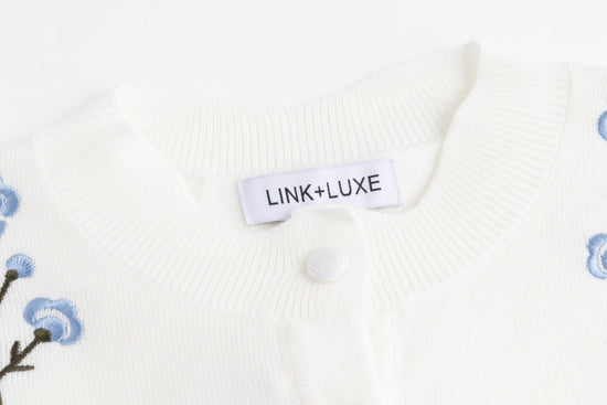 Green And Blue Floral Embroidered Cardigan - White