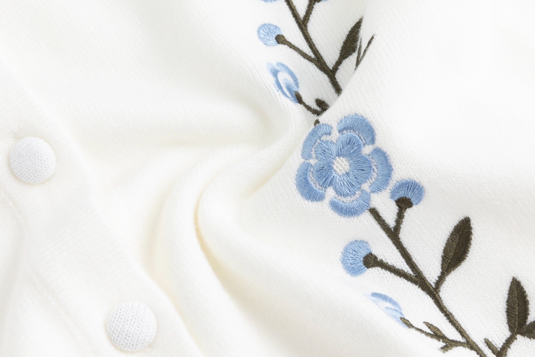 Green And Blue Floral Embroidered Cardigan - White