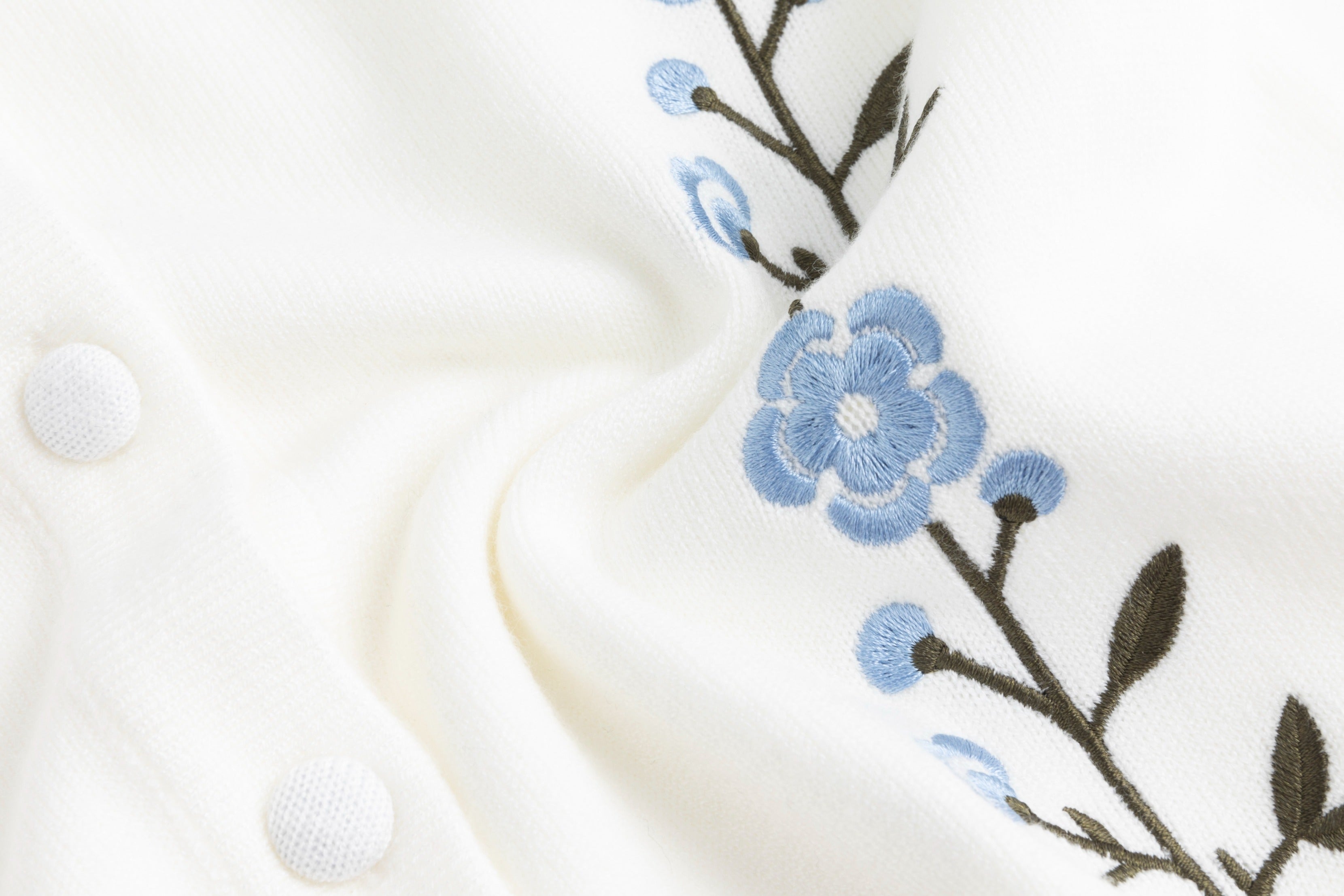 Green And Blue Floral Embroidered Cardigan - White