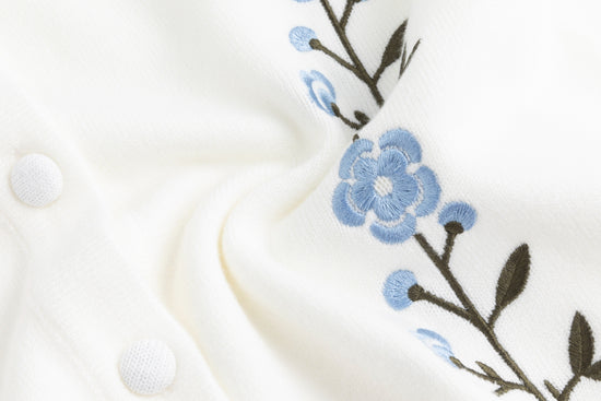 Green And Blue Floral Embroidered Cardigan - White