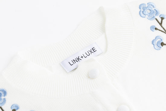 Green And Blue Floral Embroidered Cardigan - White