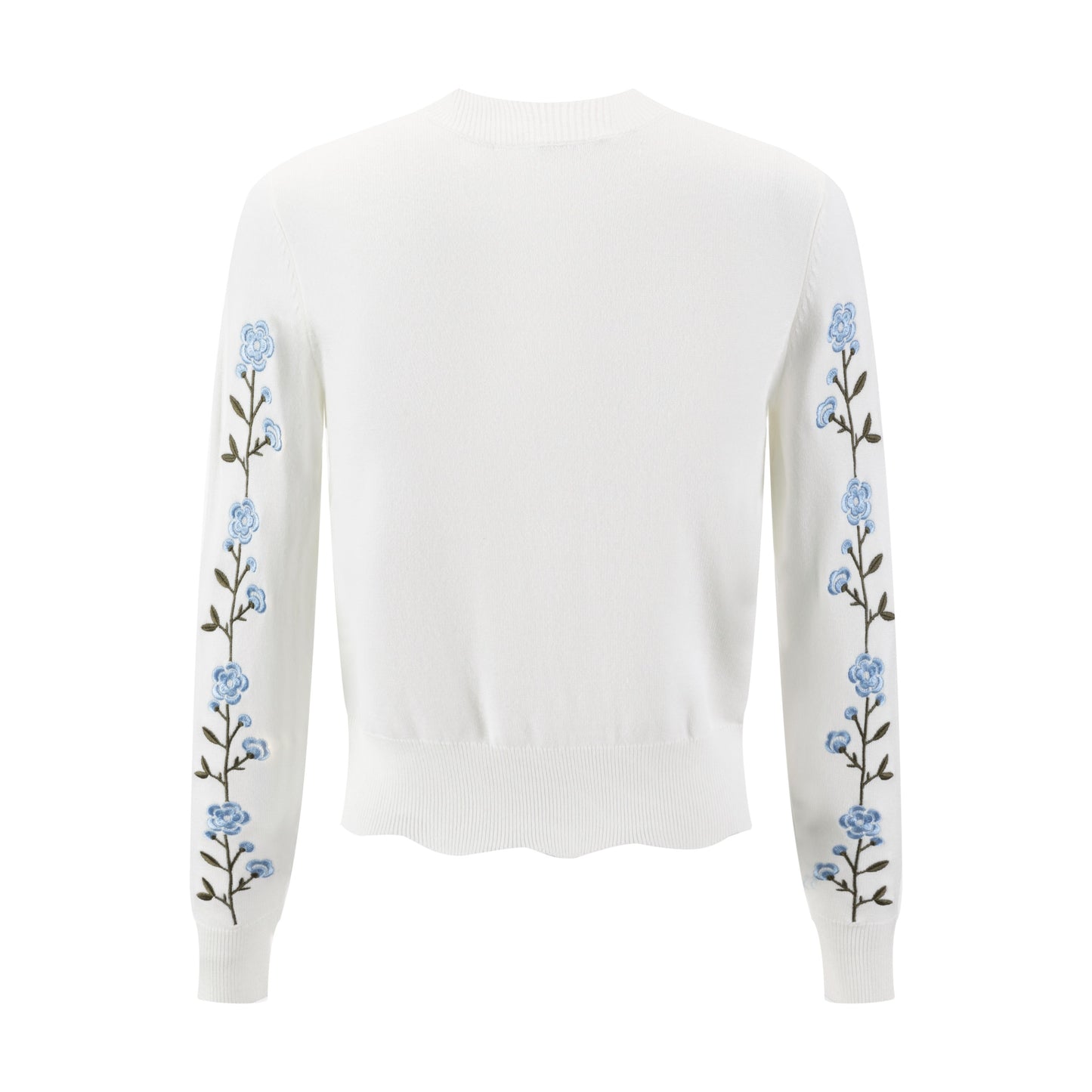 Green And Blue Floral Embroidered Cardigan - White