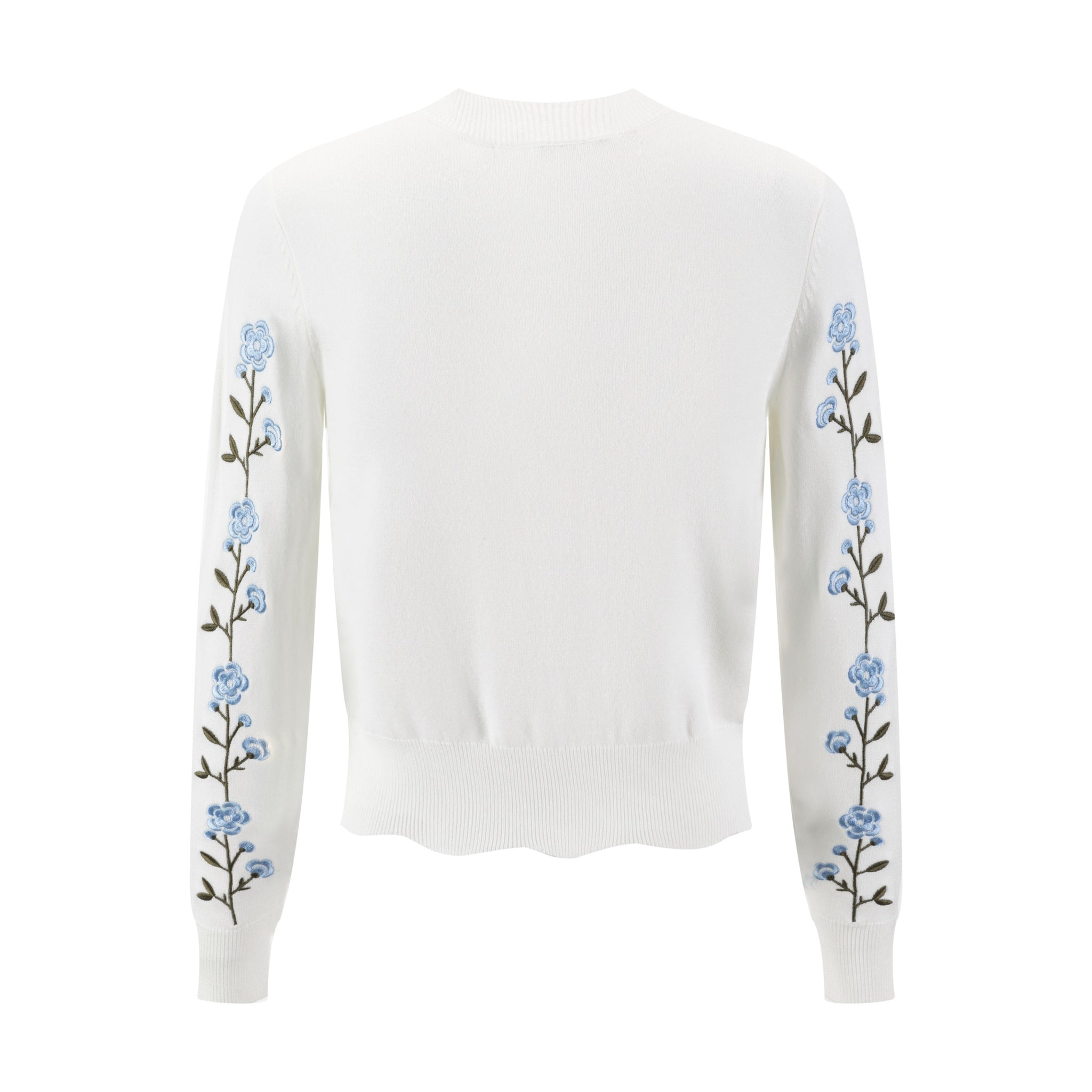 Green And Blue Floral Embroidered Cardigan - White